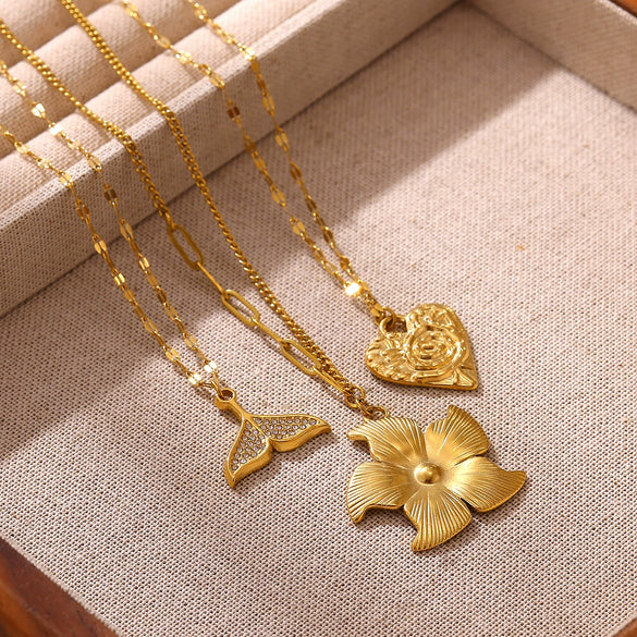 Elegant Stainless Steel Lotus Flower Pendant Necklace With Gold Plated Finish And Corn Chain Design For Women