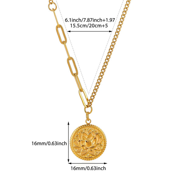 Elegant Stainless Steel Lotus Flower Pendant Necklace With Gold Plated Finish And Corn Chain Design For Women