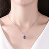 Elegant Sterling Silver Amethyst Drop Pendant With Diamond Detail For Women Minimalist Jewelry