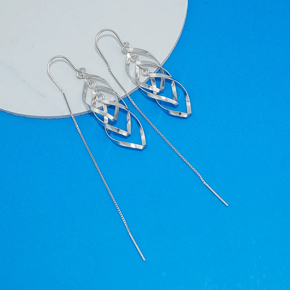 Elegant 925 Sterling Silver Rhombus Tassel Earrings With Inlay Detail Fashion Dangle Earrings For Women