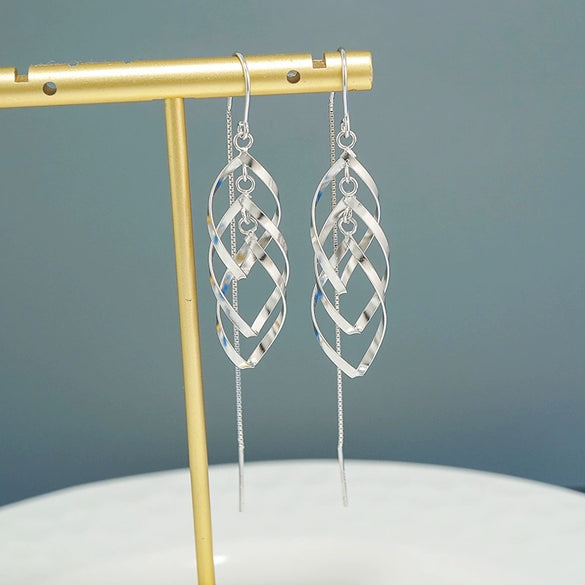 Elegant 925 Sterling Silver Rhombus Tassel Earrings With Inlay Detail Fashion Dangle Earrings For Women