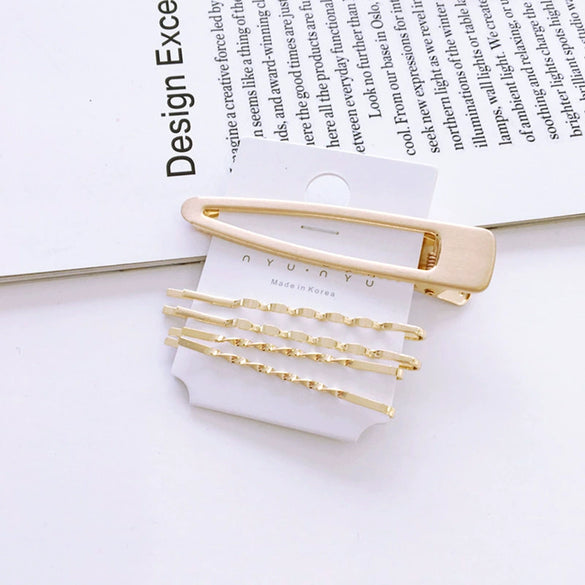 Elegant Sweet Alloy Pearl Hair Clip Set Electroplated Word Barrette Side Clip And Bangs Clip For Women