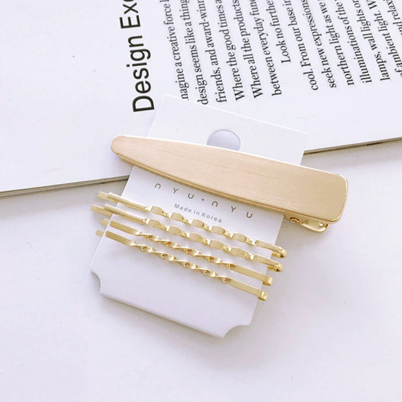 Elegant Sweet Alloy Pearl Hair Clip Set Electroplated Word Barrette Side Clip And Bangs Clip For Women