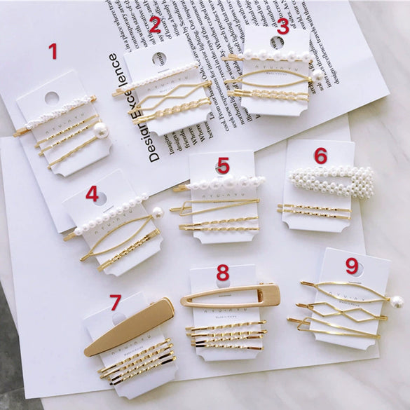 Elegant Sweet Alloy Pearl Hair Clip Set Electroplated Word Barrette Side Clip And Bangs Clip For Women