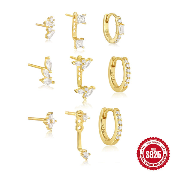 Elegant Threepiece Set Of S925 Silver Flower Earrings With Geometric Design And Zircon Treatment