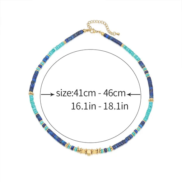 Elegant Vacation Ethnic Style Round Square Titanium Steel Lapis Lazuli 18K Gold Plated Layered Necklaces In Bulk