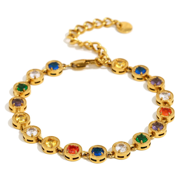 Elegant Versatile Jewelry Stainless Steel Plated 18K Gold Color Geometric Zirconium Necklace Bracelet For Women Electroplated