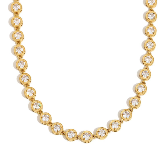 Elegant Versatile Jewelry Stainless Steel Plated 18K Gold Color Geometric Zirconium Necklace Bracelet For Women Electroplated