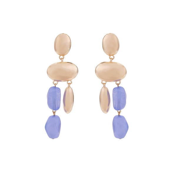 Elegant Versatile Light Purple Irregular Resin Tassel Flower Earrings With Zinc Alloy And Enamel Geometric Splicing Long Design