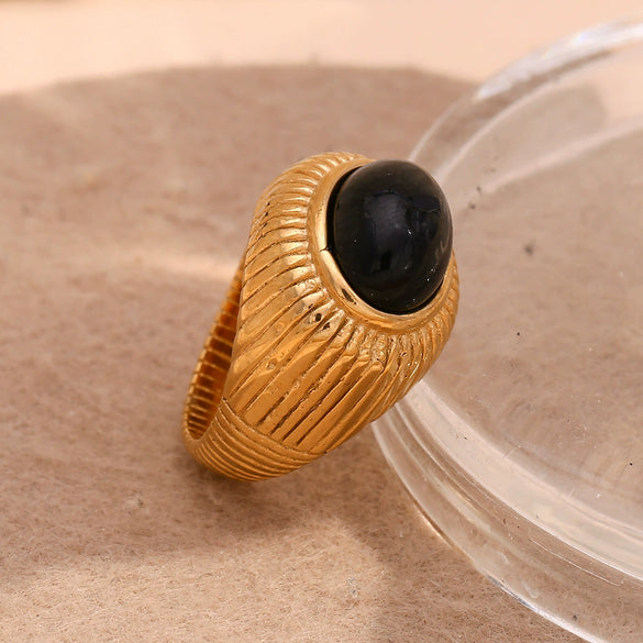 Elegant Vintage Niche Personality Bracelet And Crown Black Agate Ring In Stainless Steel With 18K Gold Plated Electroplating Geometric Style