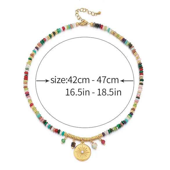 Elegant Vintage Style French Style Irregular Round Natural Stone Titanium Steel Copper 18K Gold Plated Pendant Necklace In Bulk