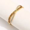 Elegant Vintage Style Geometric Stainless Steel Criss Cross Polishing Inlay Rhinestones 14k Gold Plated Bangle