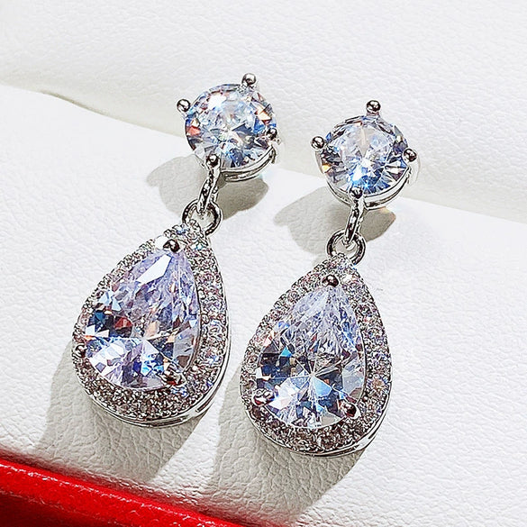 Elegant Water Drop Copper Earrings Inlaid With Zircon And Diamond Emerald Multicolor Optional