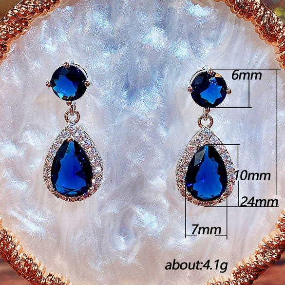 Elegant Water Drop Copper Earrings Inlaid With Zircon And Diamond Emerald Multicolor Optional