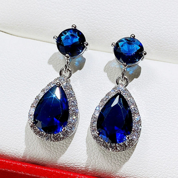 Elegant Water Drop Copper Earrings Inlaid With Zircon And Diamond Emerald Multicolor Optional