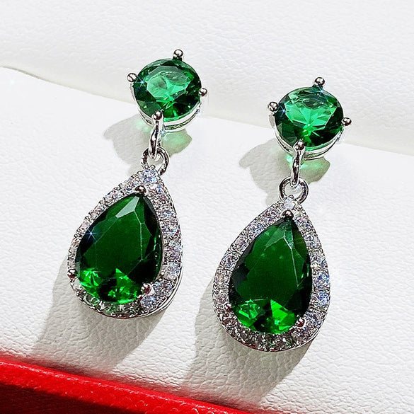 Elegant Water Drop Copper Earrings Inlaid With Zircon And Diamond Emerald Multicolor Optional