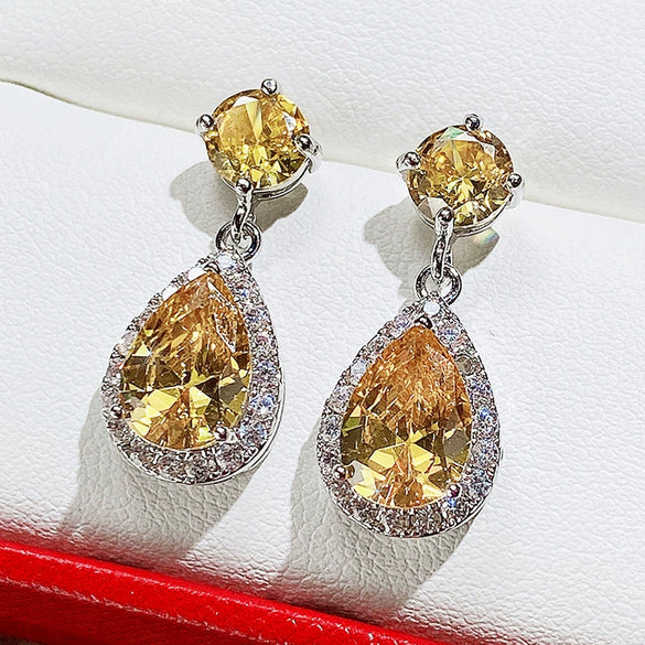 Elegant Water Drop Copper Earrings Inlaid With Zircon And Diamond Emerald Multicolor Optional