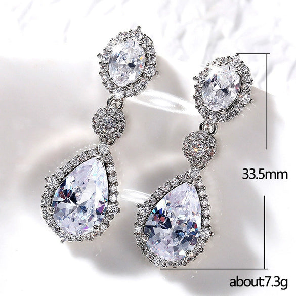 Elegant Water Drop Zircon Earrings Copper Material