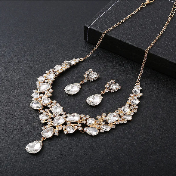Elegant Water Droplets Alloy Inlay Zircon Women'S Jewelry Set
