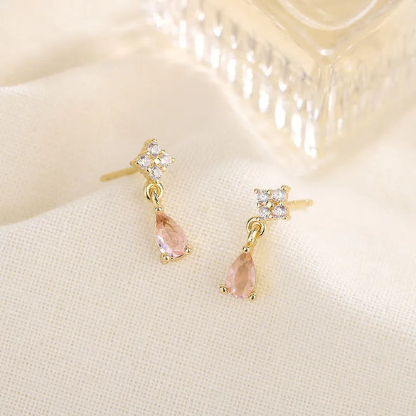 Elegant Water Droplets Copper Plating Zircon Drop Earrings 1 Pair