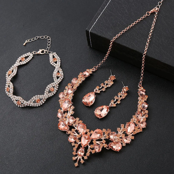 Elegant Water Droplets Zinc Alloy Inlay Crystal Women'S Jewelry Set
