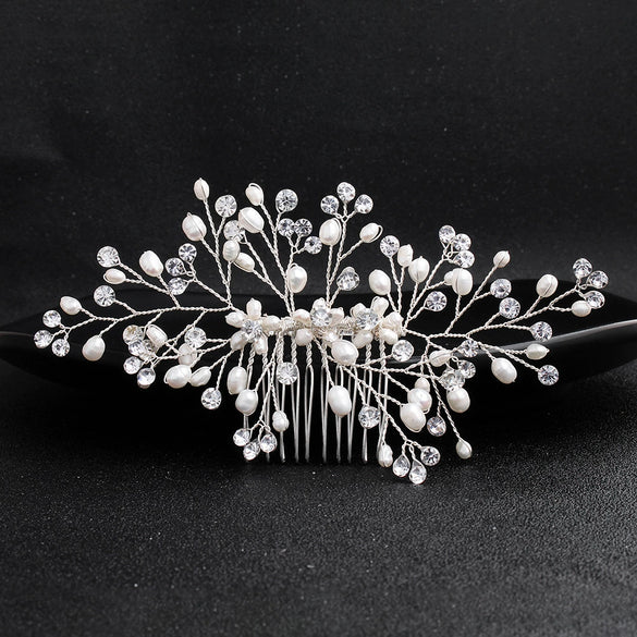 Elegant Wedding Hair Comb Handmade Freshwater Pearl Flower Hair Accessory For Brides Retro Women