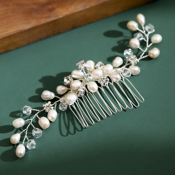 Elegant Wedding Hair Comb Handmade Freshwater Pearl Flower Hair Accessory For Brides Retro Women