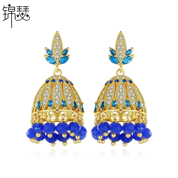 Elegant Women's Copper Geometric Bell Pearl Tassel Earrings With Electroplated Finish