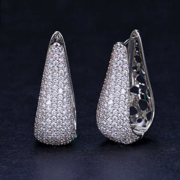 Elegant Women's Copper U Shaped Earrings With Inlaid Zircon Gold Tone Gem Set Fashion Jewelry