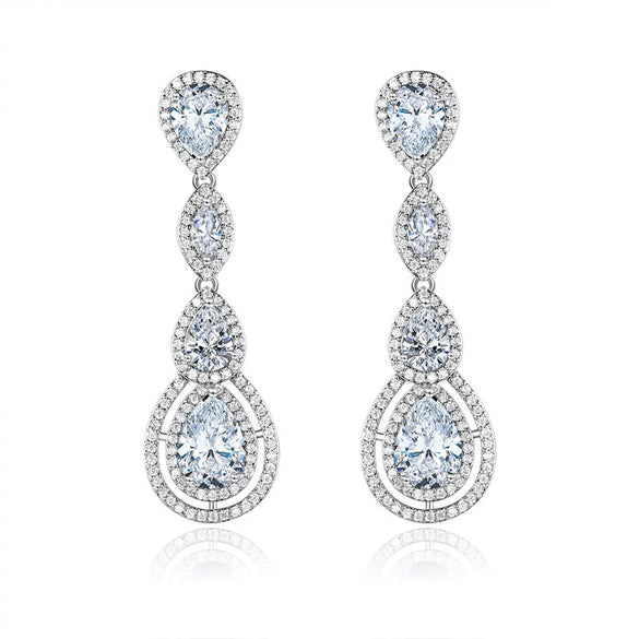 Elegant Women’s Copper Zircon Teardrop Dangle Earrings Fashion Bridal Inspired Long Drop Ear Jewelry
