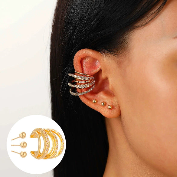 Elegant Women's Ear Clip Without Ear Holes Copper Inlaid Zircon Heart Shaped Multi Layer Ear Clip With Electroplating