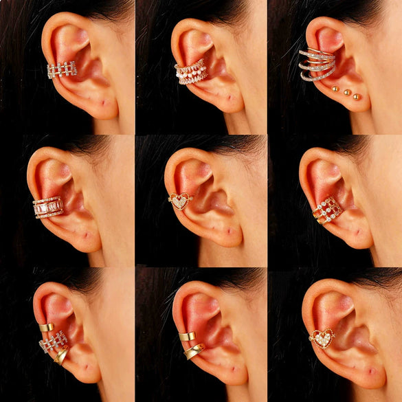 Elegant Women's Ear Clip Without Ear Holes Copper Inlaid Zircon Heart Shaped Multi Layer Ear Clip With Electroplating