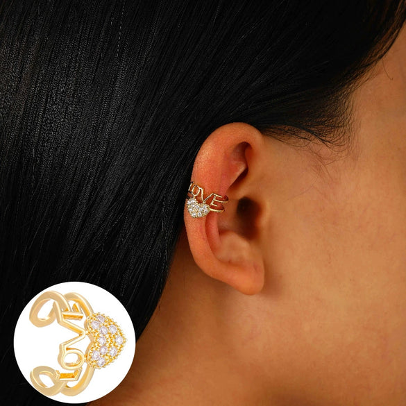 Elegant Women's Ear Clip Without Ear Holes Copper Inlaid Zircon Heart Shaped Multi Layer Ear Clip With Electroplating
