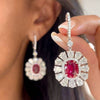 Elegant Women's French Style Copper Earrings With Oval Flower And Geometric Pattern Inlaid Zircon