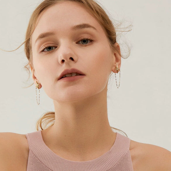 Elegant Women's Geometric Copper Zircon Tassel Earrings Minimalist High End Electroplated Dress Jewelry