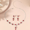 Elegant Women's Rhinestone Necklace And Earrings Jewelry Set With Water Wave Chain Light Luxury Drop And Heart Pendant Design