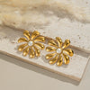 Elegant Women's Stainless Steel Geometric Earrings With Pearl Flowers Fireworks Design Electroplated For Banquet Party