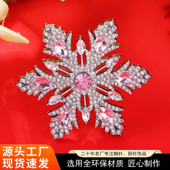 Elegant Zinc Alloy Christmas Snowflake Brooch With Sparkling Diamond Detail Versatile Corsage Pin For Suit Coats And Festive Outfits