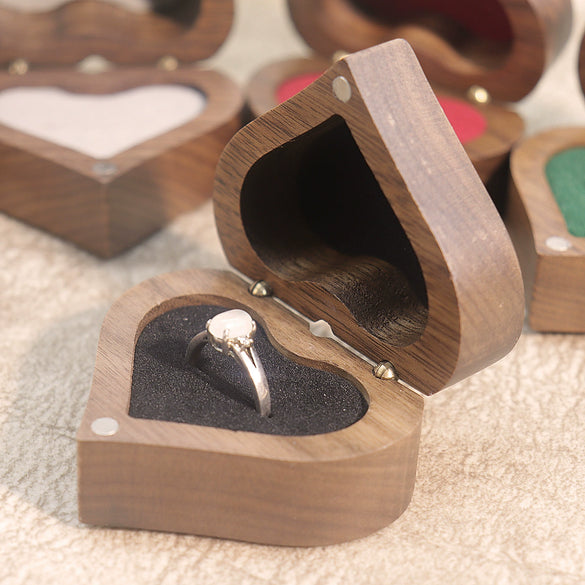 Embossed Love Black Walnut Solid Wood Ring Box Proposal Ring Gift Box Wooden Jewelry Storage Box For Women