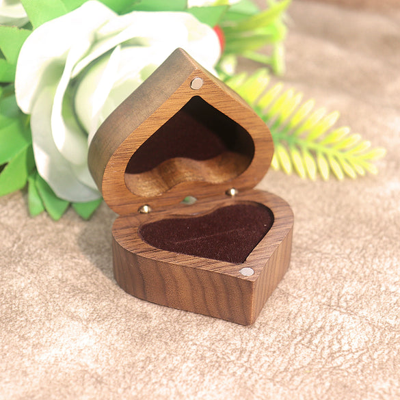 Embossed Love Black Walnut Solid Wood Ring Box Proposal Ring Gift Box Wooden Jewelry Storage Box For Women