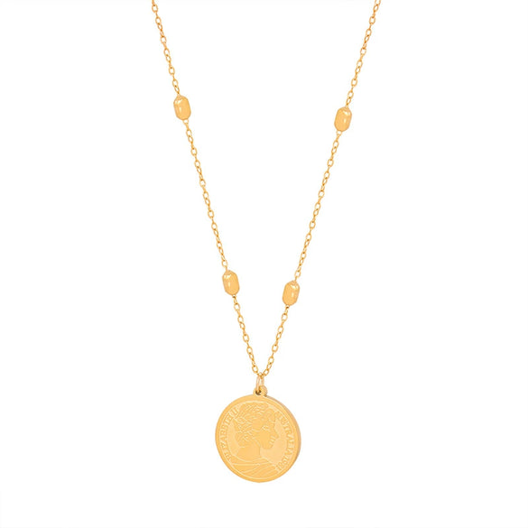 Embossed Portrait Round Pendant Necklace Titanium Steel Electroplated Jewelry For Women