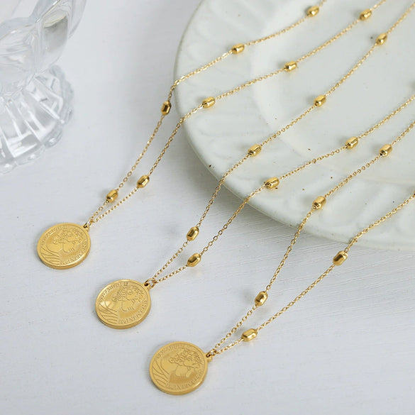 Embossed Portrait Round Pendant Necklace Titanium Steel Electroplated Jewelry For Women