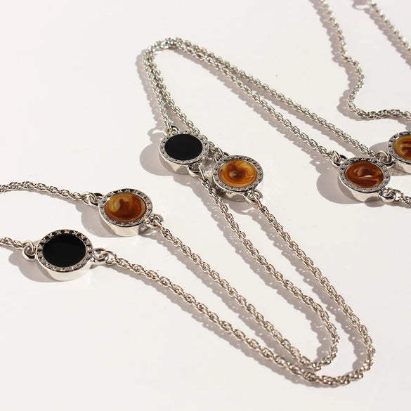 Enamel Copper 24K Gold Plated Round Sweater Chain Necklace