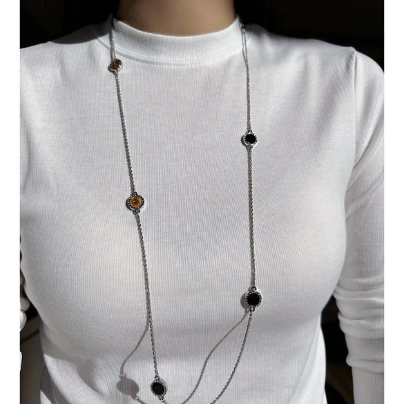 Enamel Copper 24K Gold Plated Round Sweater Chain Necklace