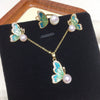 Enamel Half Wing Butterfly Natural Freshwater Pearl Jewelry Set Pendant Earrings Ring