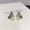 Enamel Half Wing Butterfly Natural Freshwater Pearl Jewelry Set Pendant Earrings Ring
