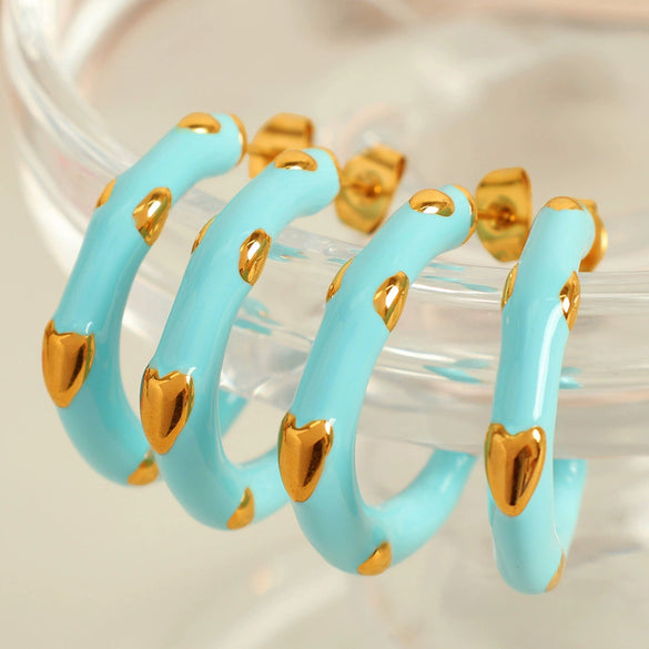 Enamel Heart Shape Stainless Steel Electroplated Women's Earrings