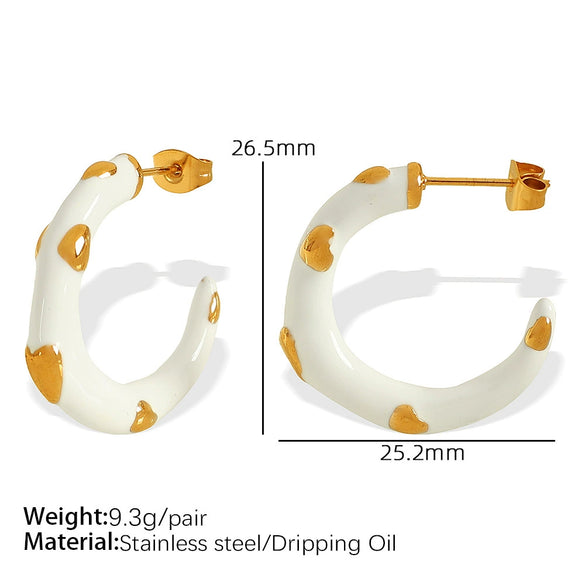 Enamel Heart Shape Stainless Steel Electroplated Women's Earrings