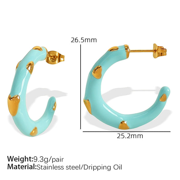Enamel Heart Shape Stainless Steel Electroplated Women's Earrings