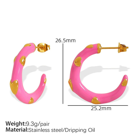 Enamel Heart Shape Stainless Steel Electroplated Women's Earrings